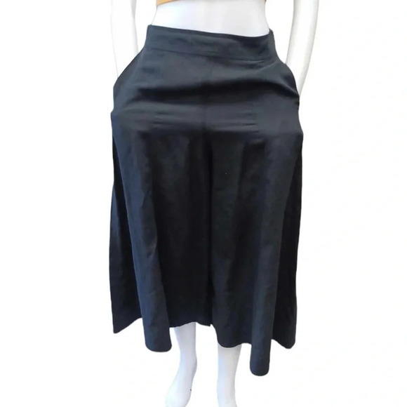 Club Monaco Linen Blend Black Wide Leg Palazzo Capri Pants Size 4 - Picture 4 of 9